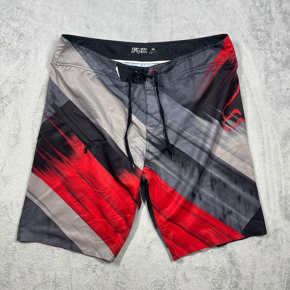 Fox Racing Board Shorts Mens 38 Red Grey Black Graphic Logo Performance‎ READ